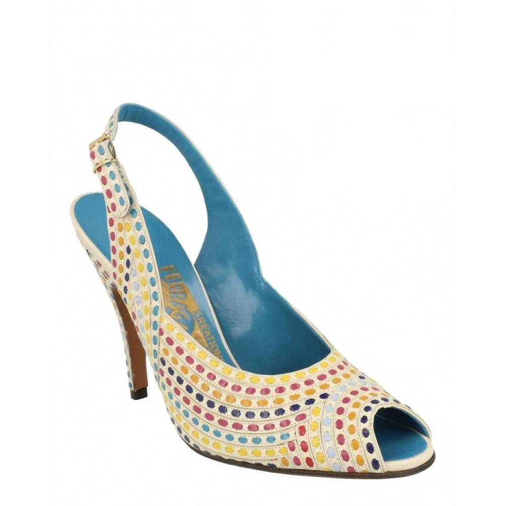 NEW SALVATORE FERRAGAMO women's margareth slingback heels in bone